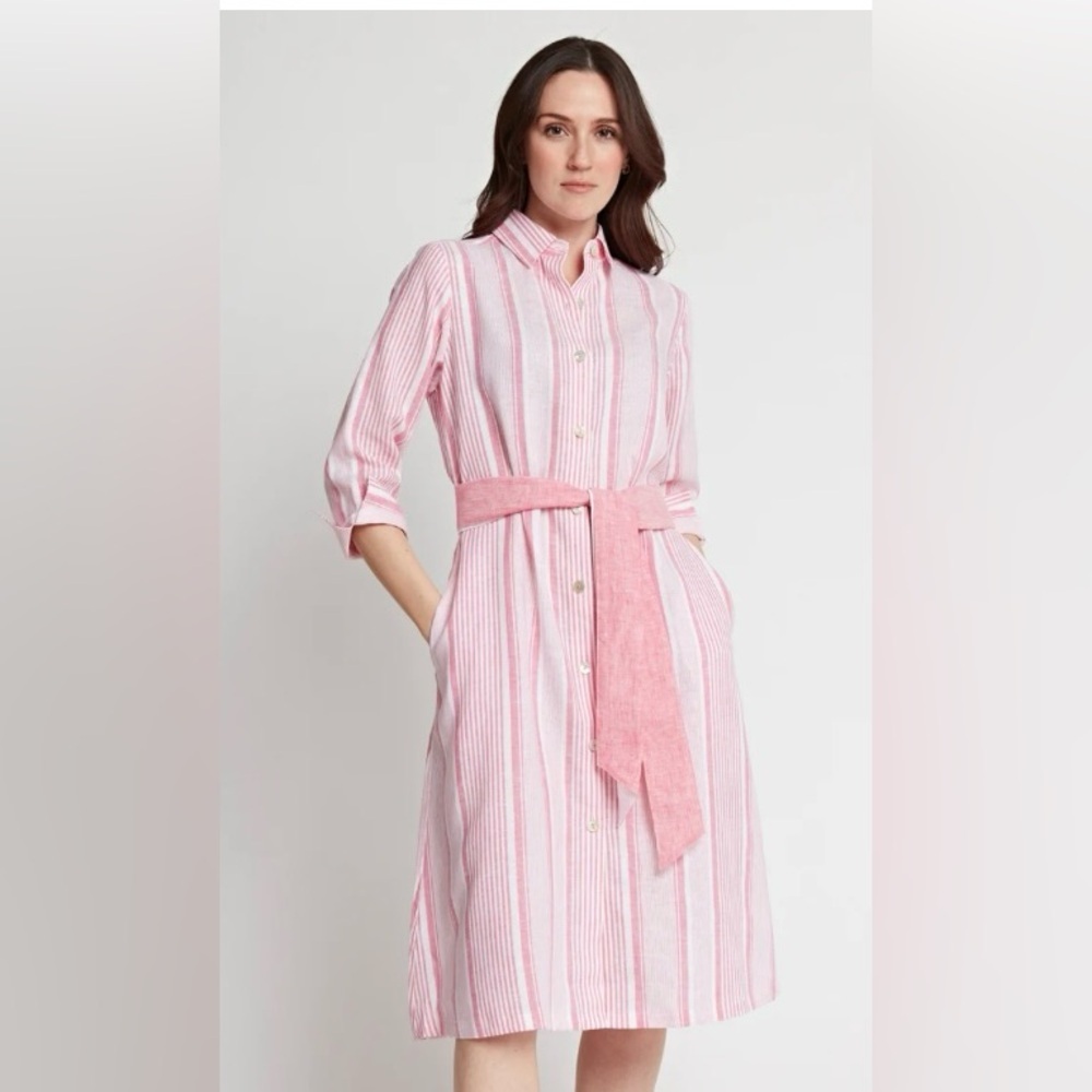 NWT HINSON WU Tamron 3/4 Sleeve Linen Variegated Stripes Dress